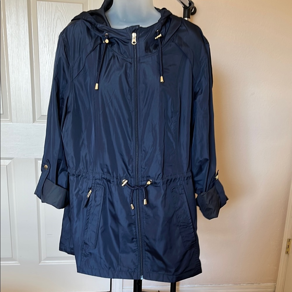 Navy Hooded Women's Rain Jacket
